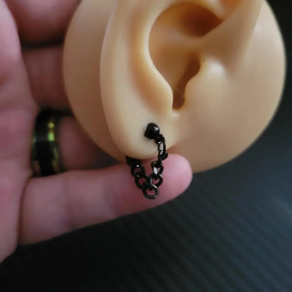Black chain stud post earrings